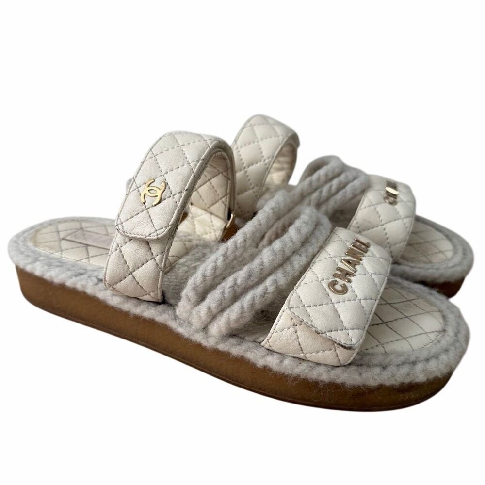 Chanel Interlocking CC Logo Quilted Leather and Rope Slide Sandals 40